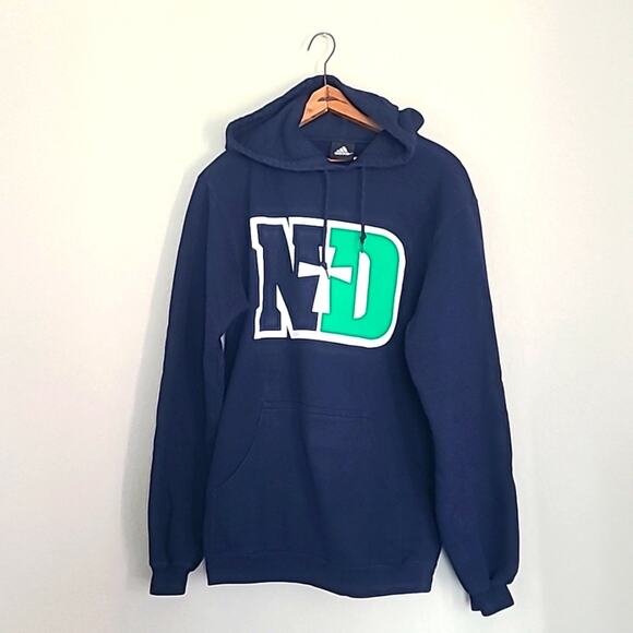 Mens Adidas Hoodie Notre Dame Medium Navy Blue Sweatshirt‎ Long Sleeve - Picture 1 of 4